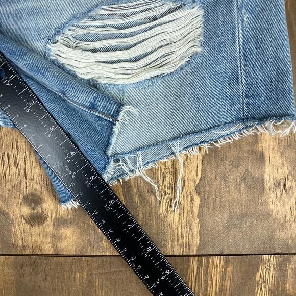 Madewell Womens Shorts Blue Denim Relaxed Mid Length Distressed 100% Cotton 25 - Picture 9 of 12